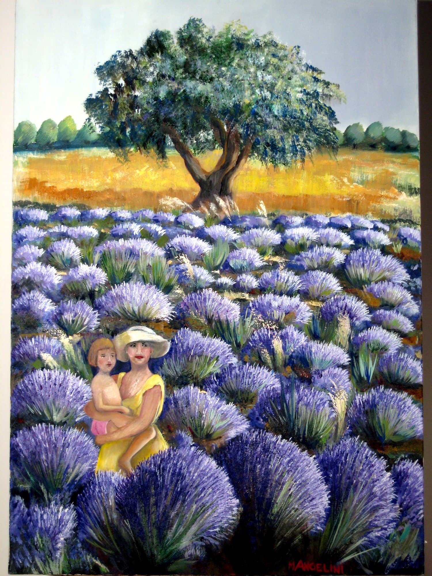 Mère et enfant dans les lavandes