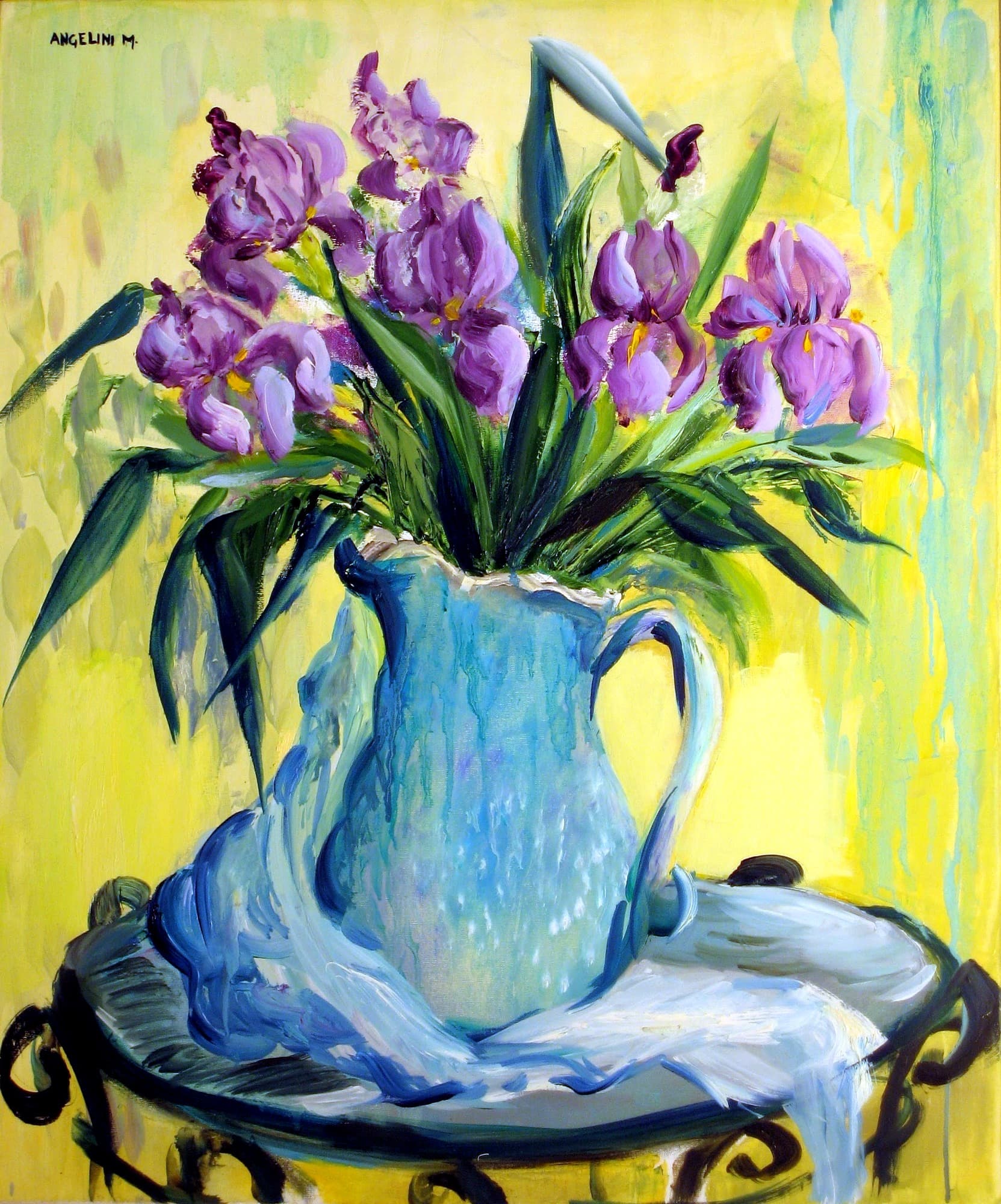 Iris au pichet bleu