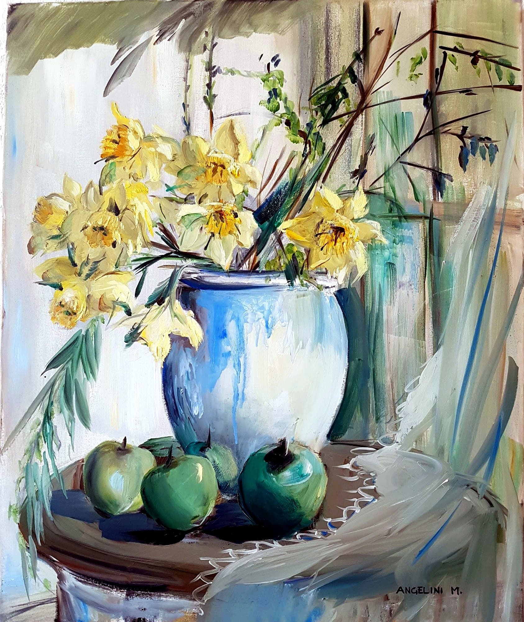 Jonquilles et pommes vertes