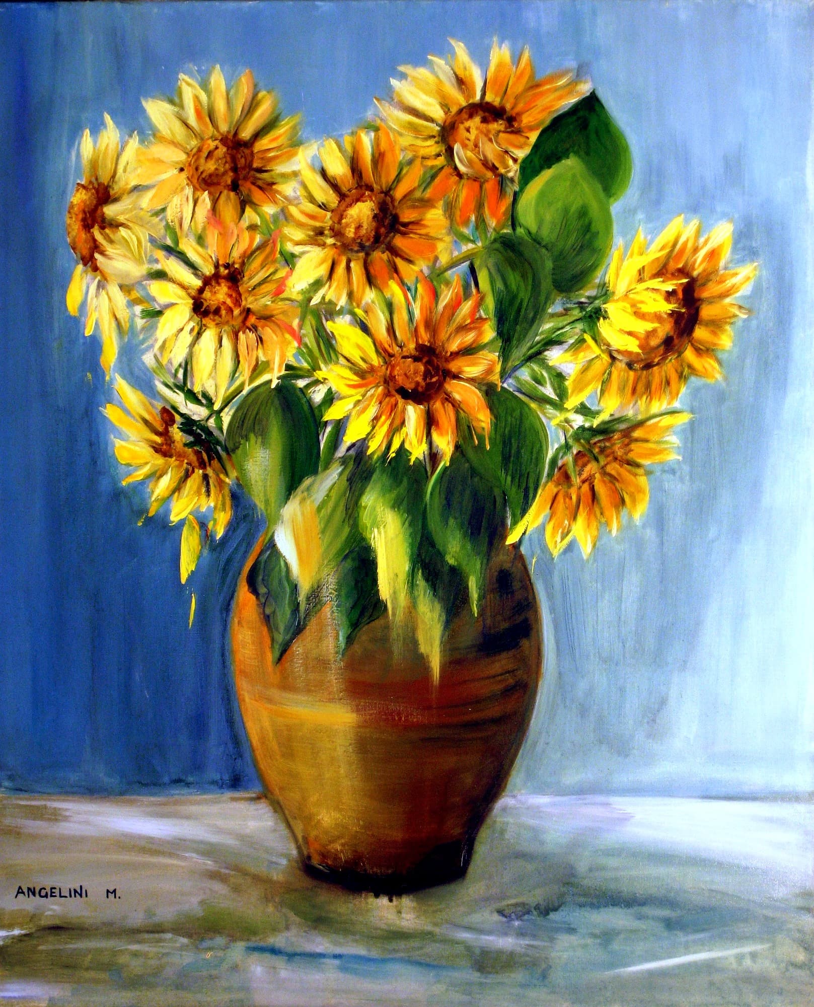Tournesols au vase de terre
