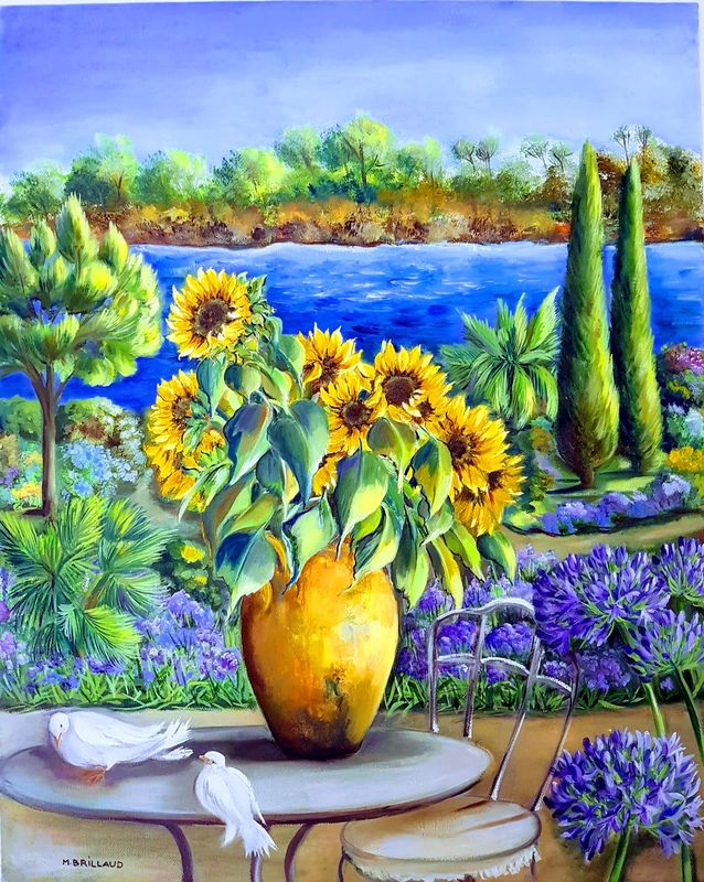 Tournesols au bord du lac