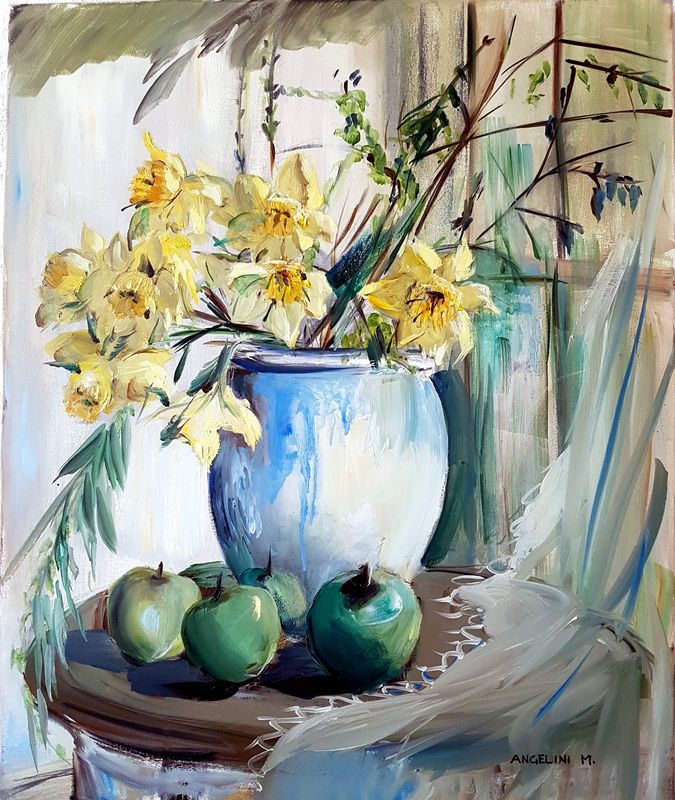 Jonquilles et pommes vertes